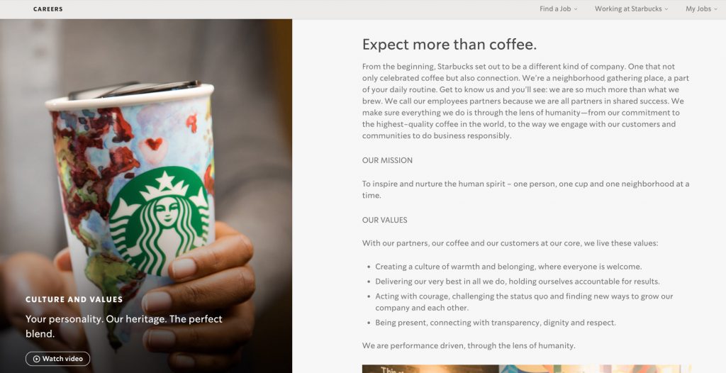Starbucks employee value proposition example