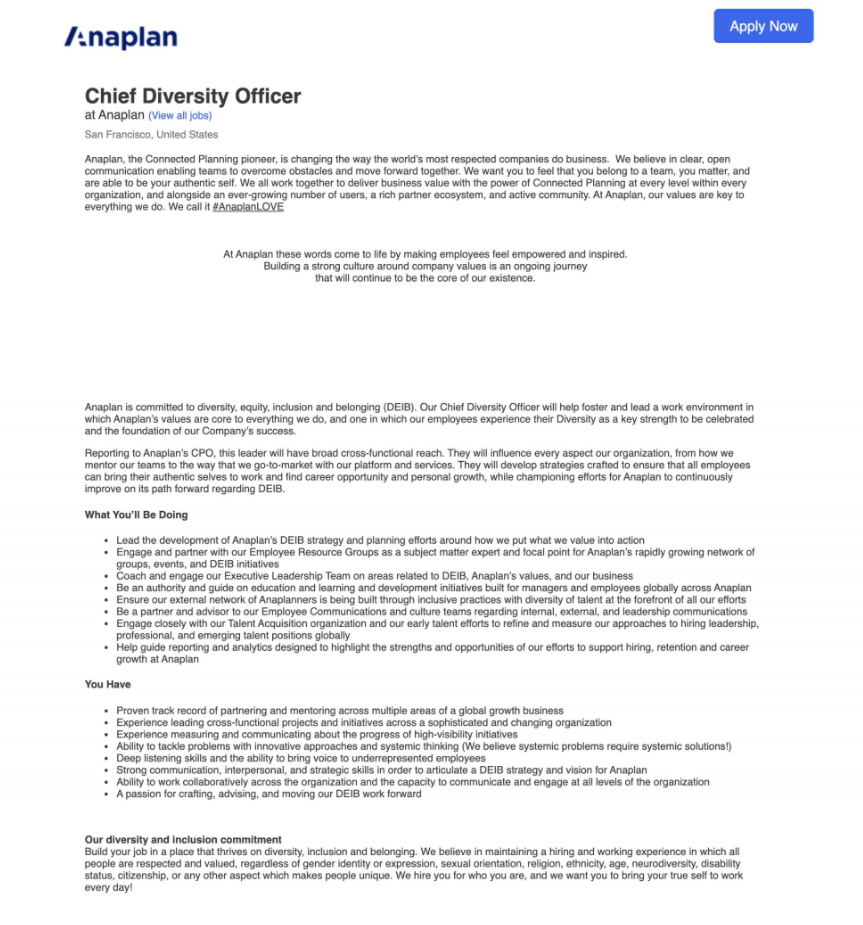 anaplan chief diversity officer job description