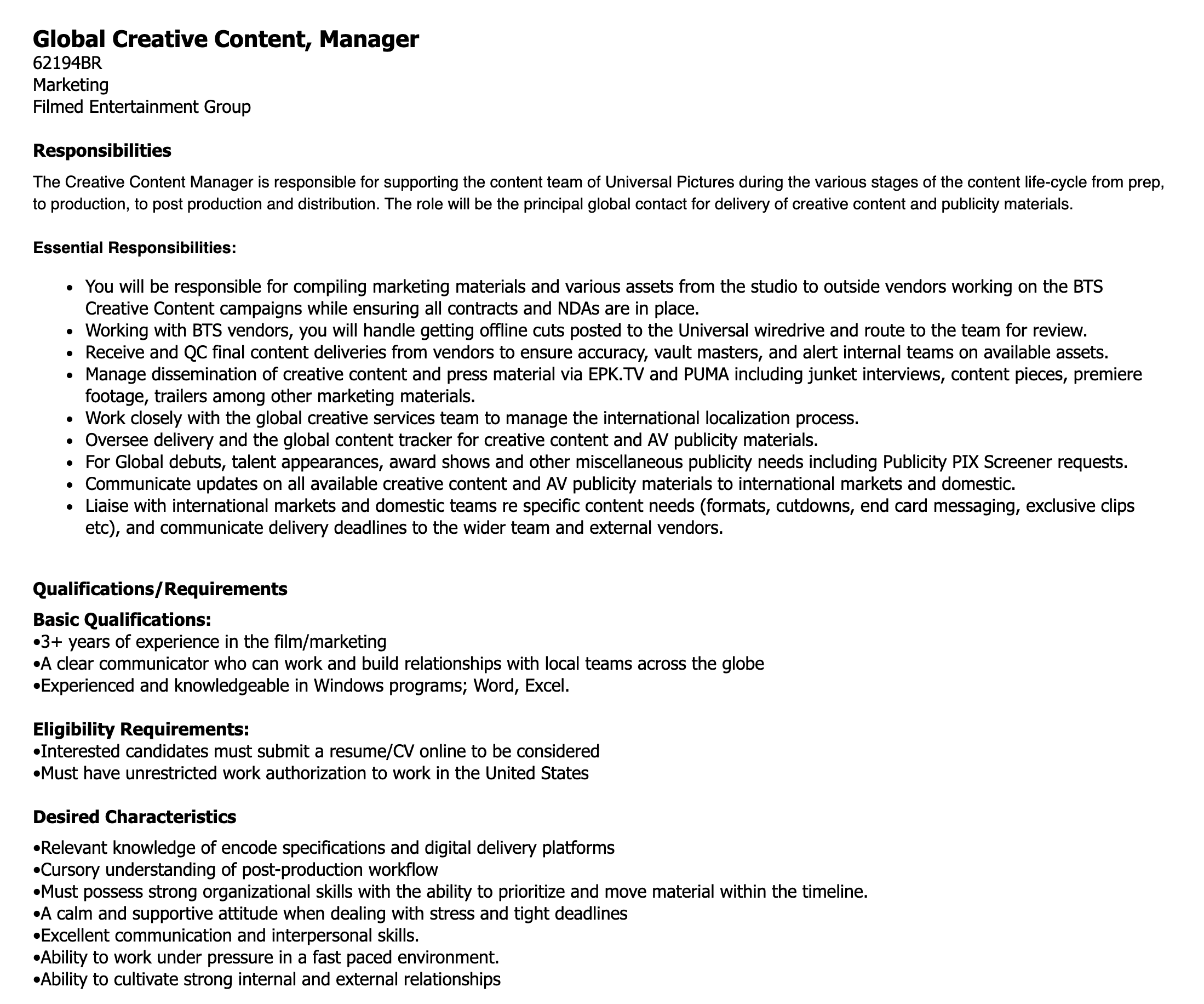 Web Content Creator Job Description