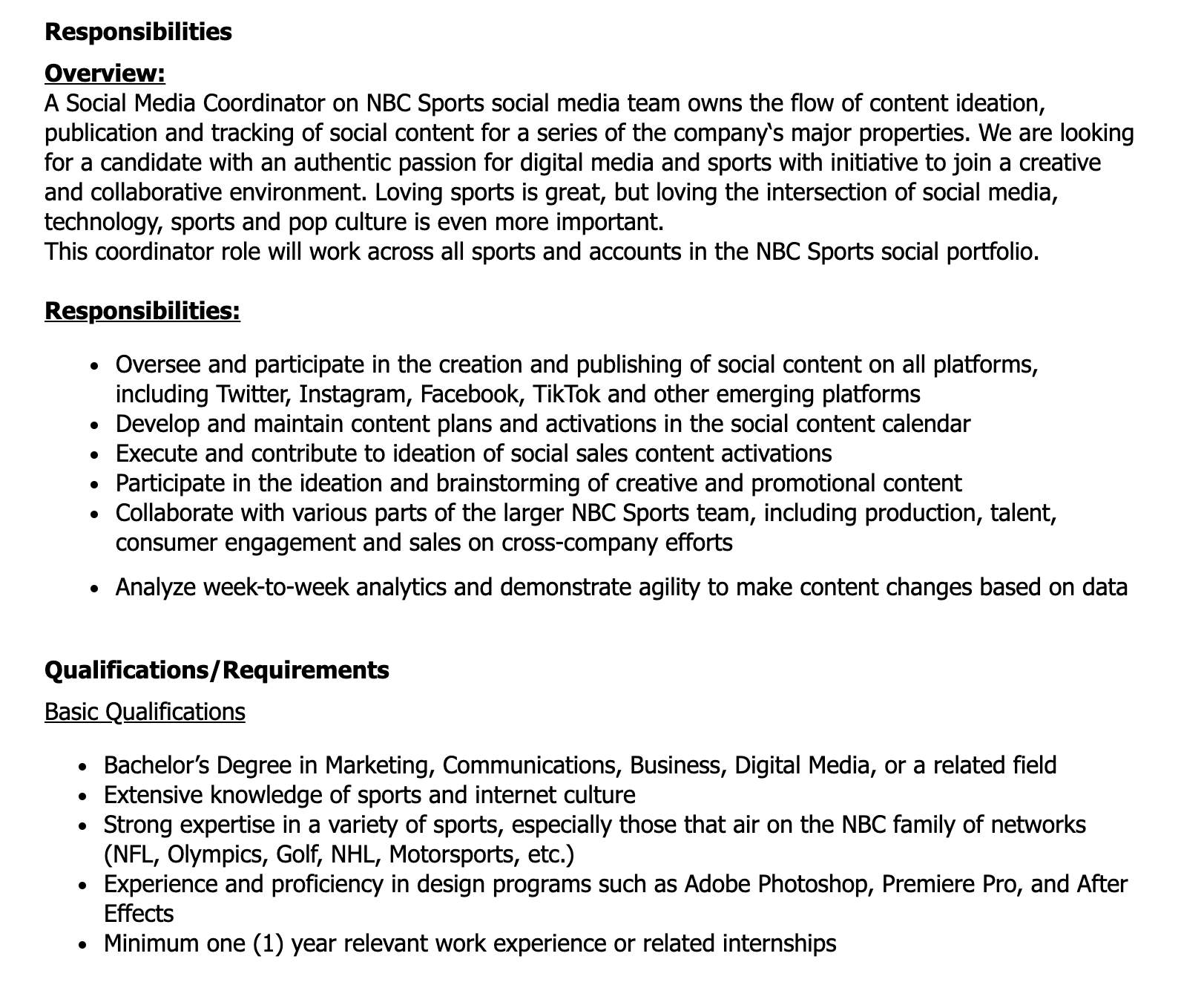 sample job description social media coordinator-nbc universal