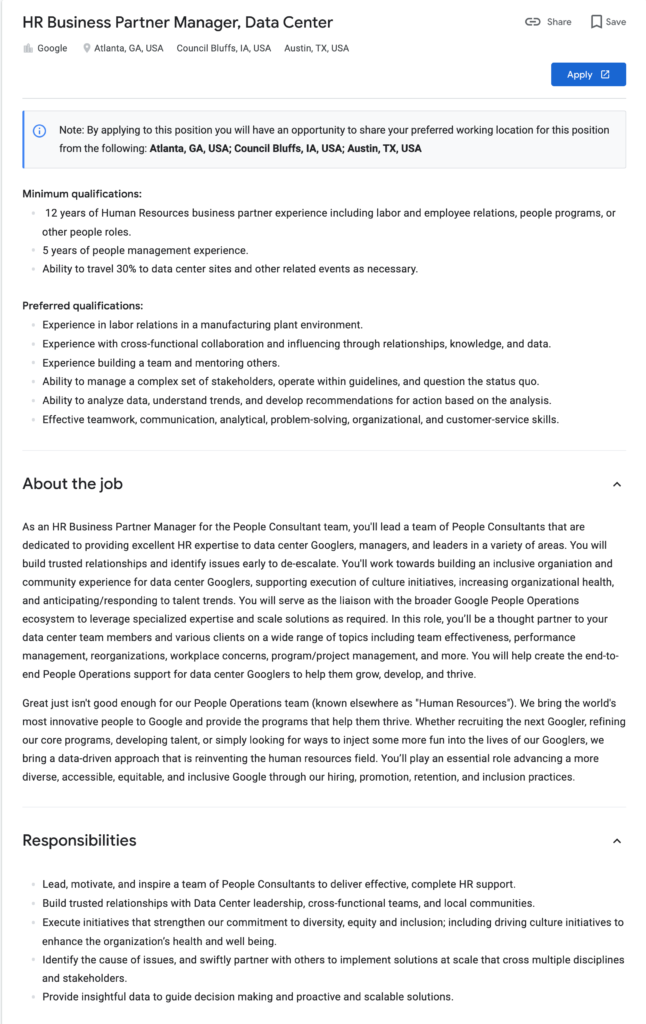 HRBP manager job description | google