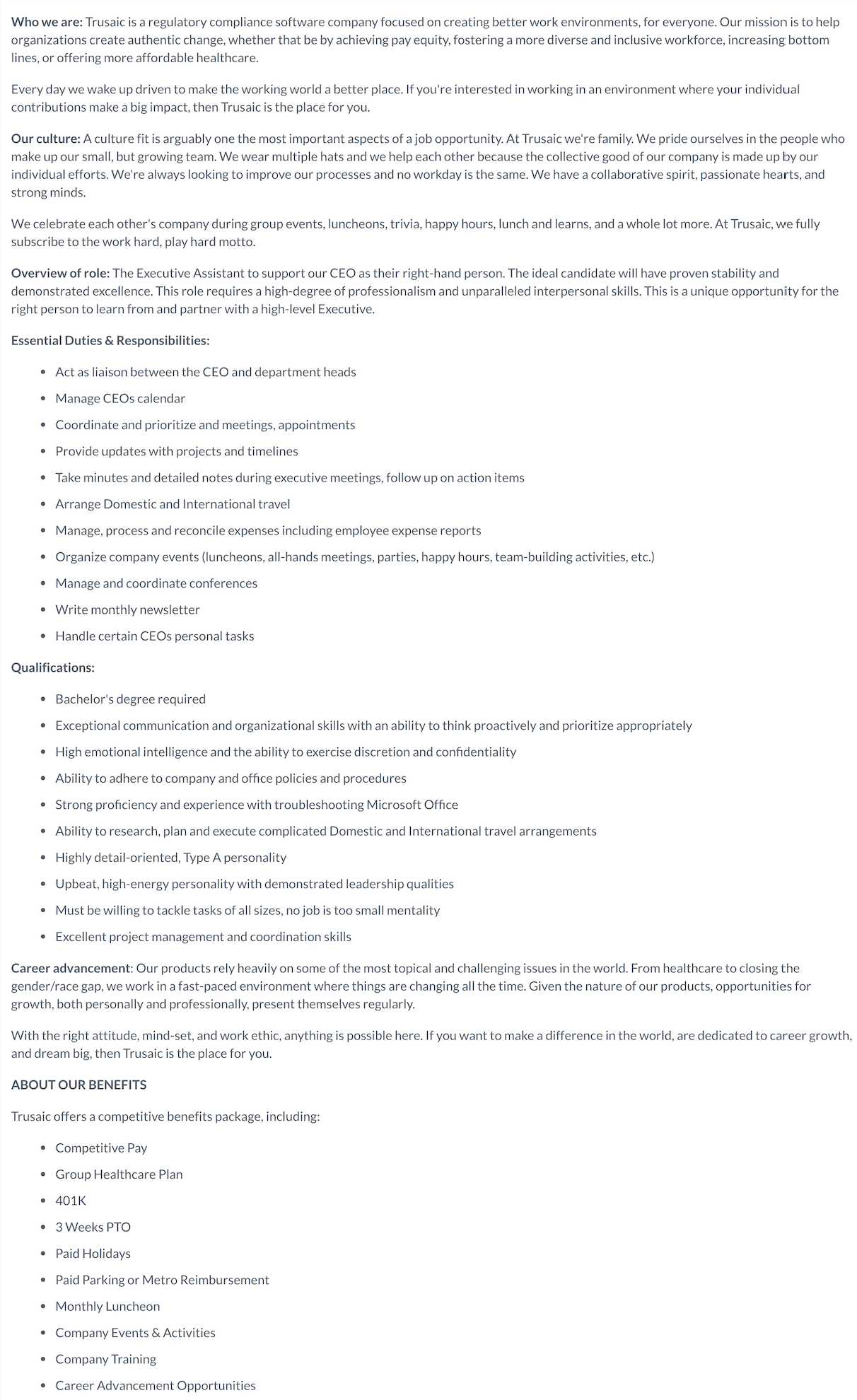 7 Examples of an Executive Assistant Job Description [+ a free template