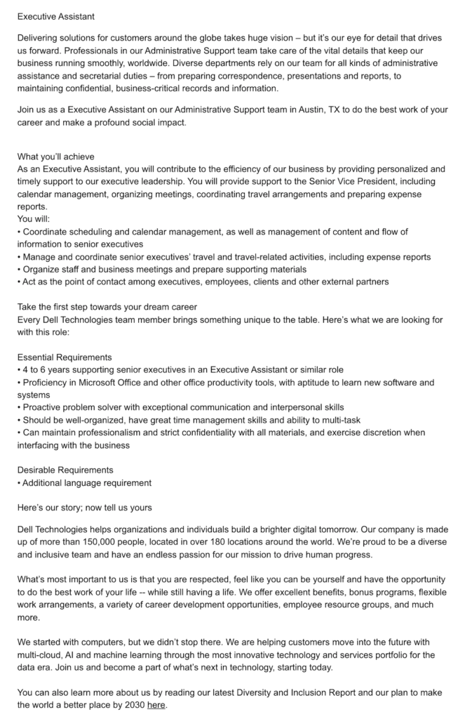 Strategic Executive Assistant Job Description For Resume