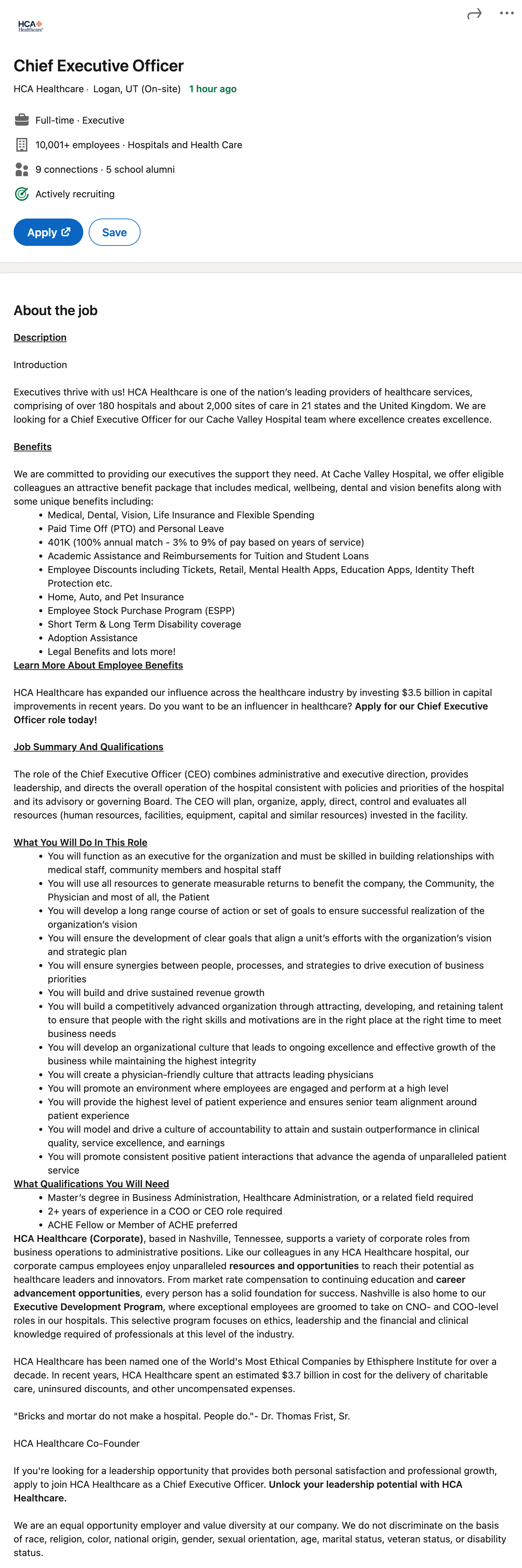 CEO Job Description Template