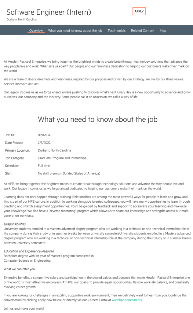 Engineering intern job description sample