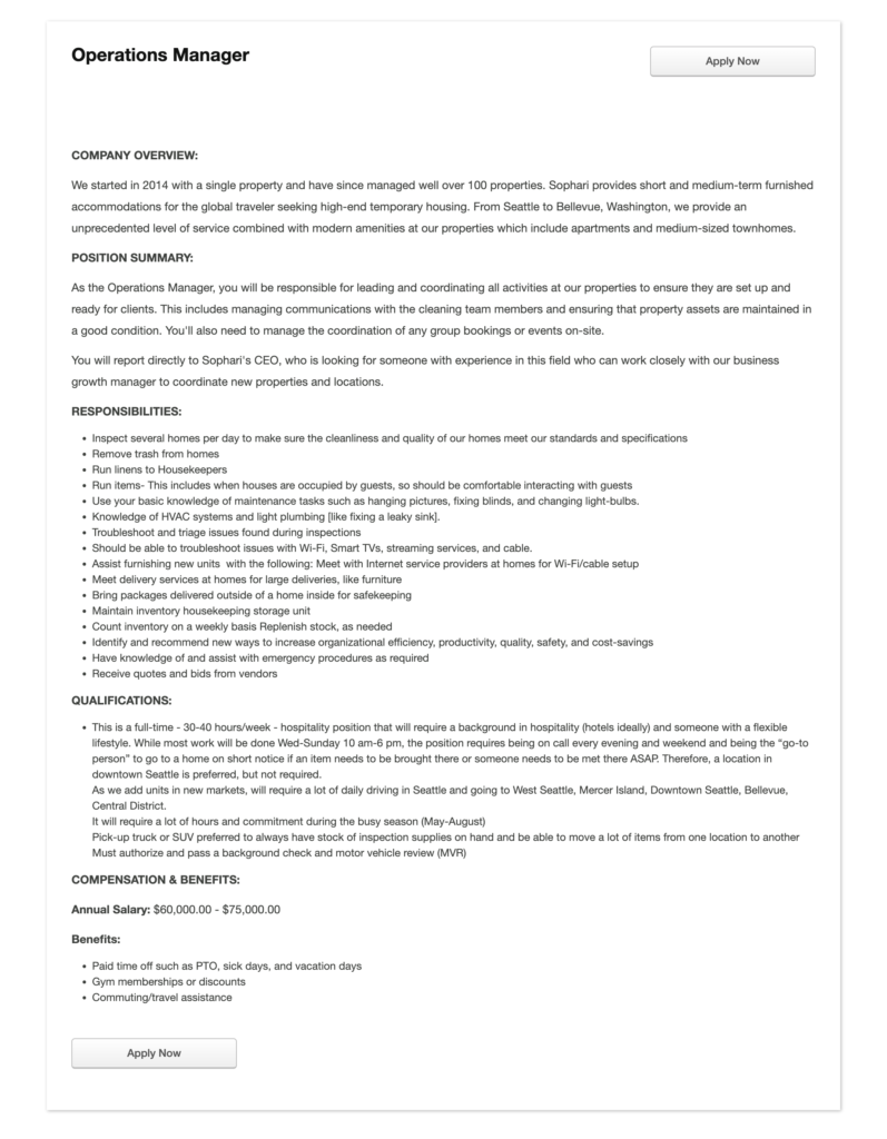 Job Description Template Operation