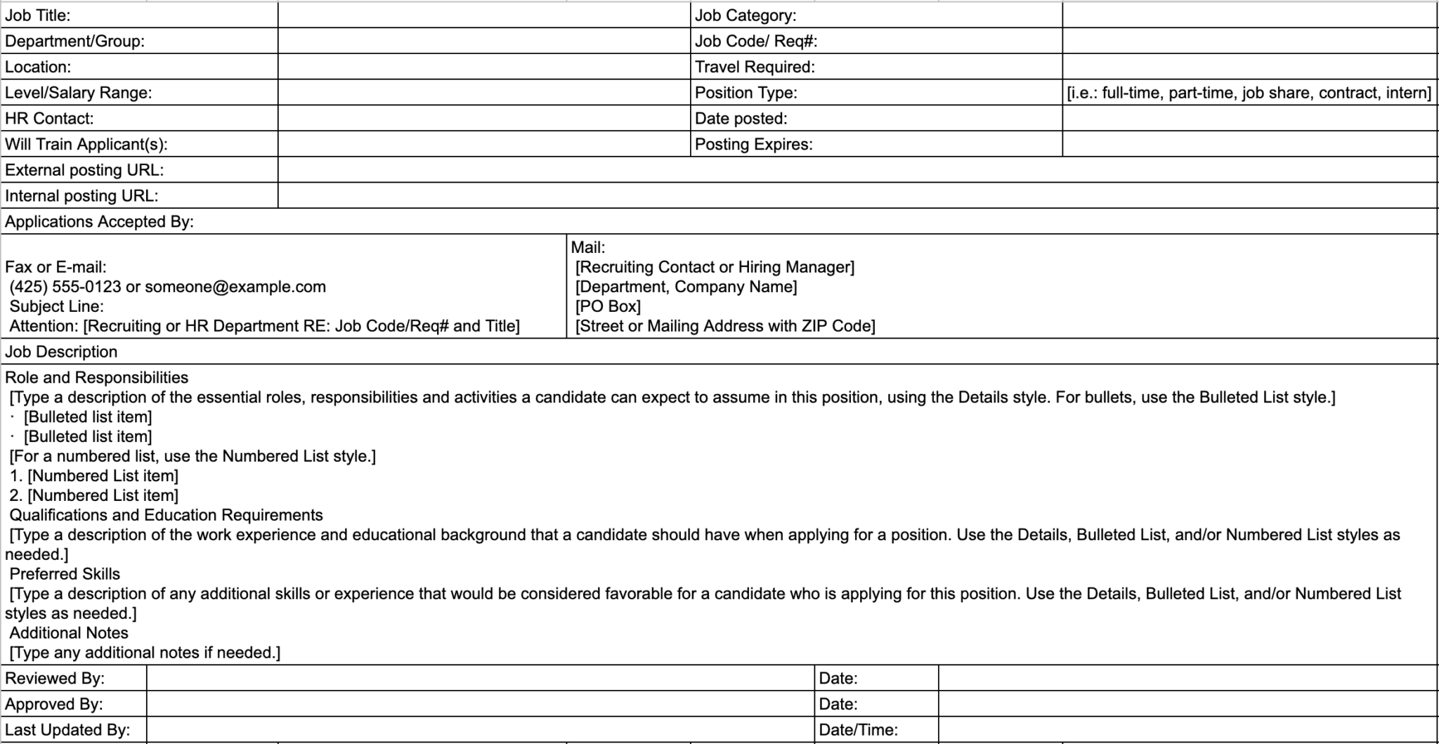 5 Examples of an Excel Job Description Template free downloads 5 Examples of an Excel Job Description Template free downloads