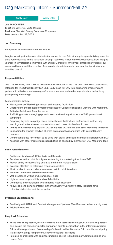 sample marketing intern job description