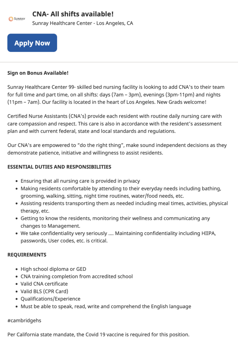 3 Examples of a CNA Job Description   a free copy/paste template