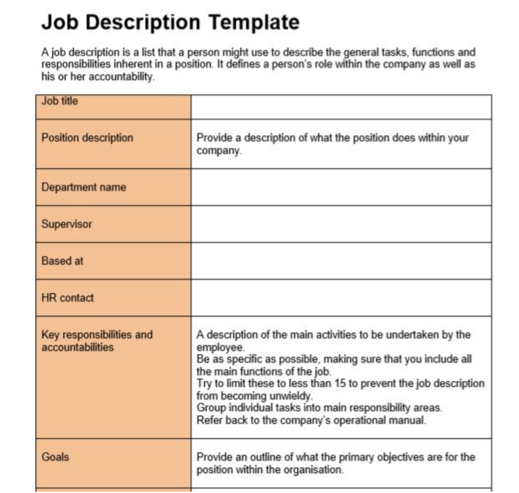 editable job description template word
