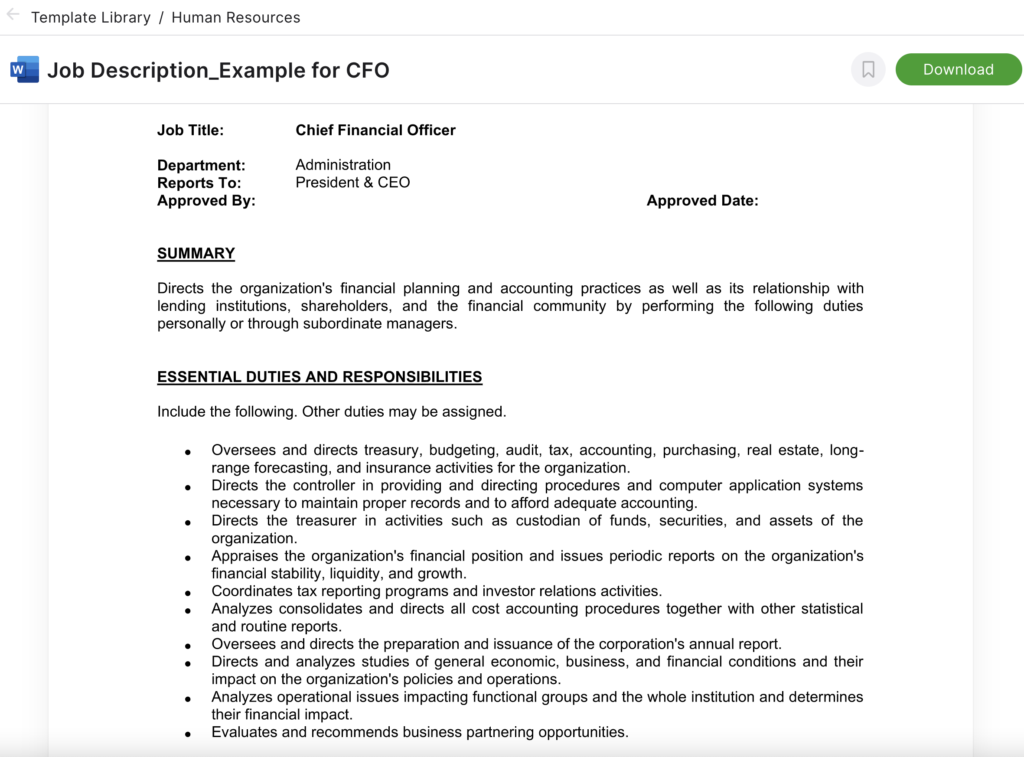 Job Description Template Word Doc Download