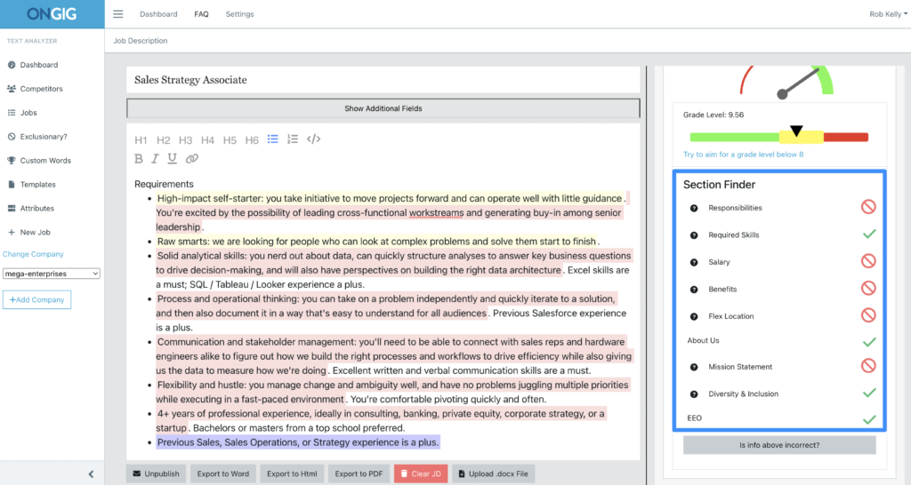 who writes job descriptions section finder | Ongig