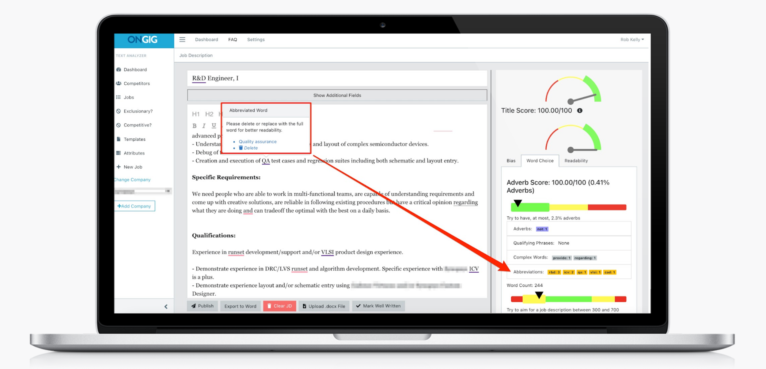 Ongig text analyzer complex words finder