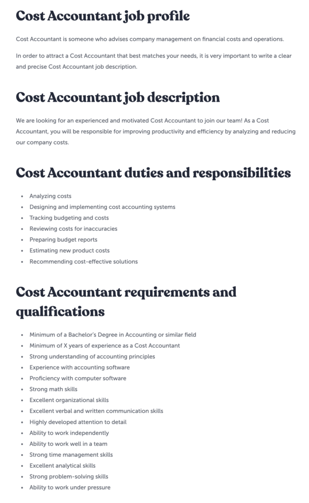 talentlyft sample job description template cost accountant