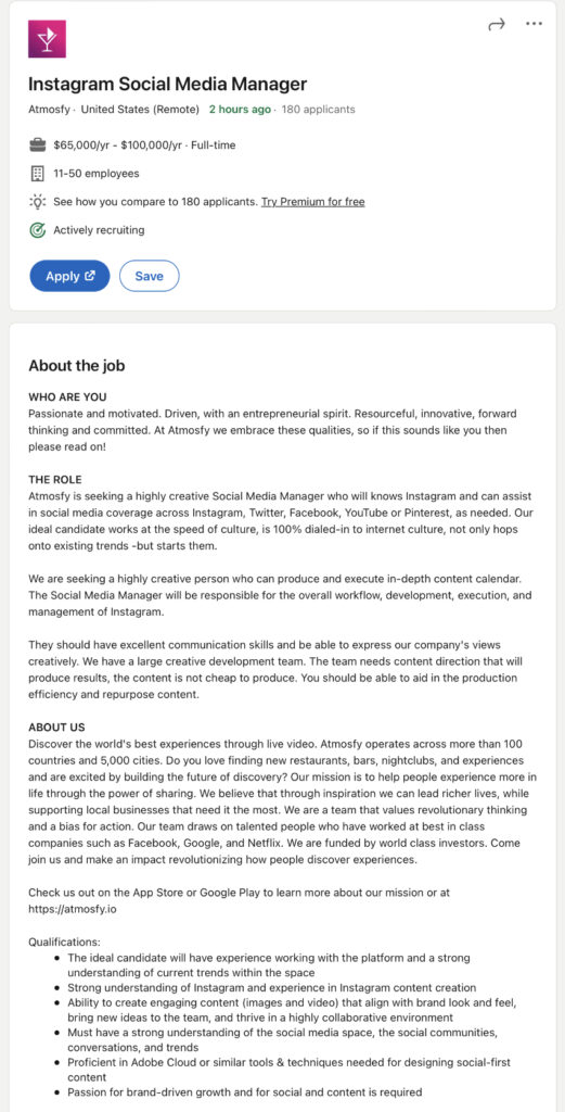 Atomsfy job description example