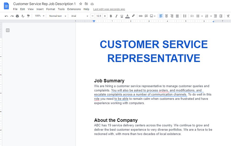 Google Docs best job description template