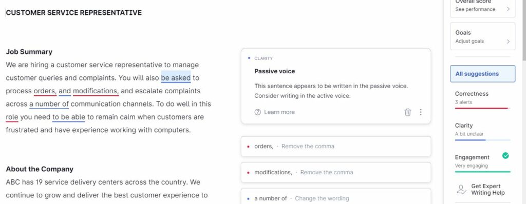 Grammarly Edit best job description templates