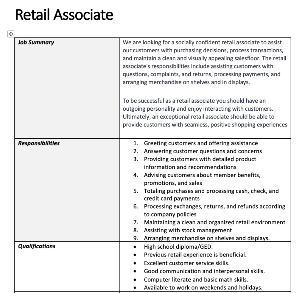 job description template