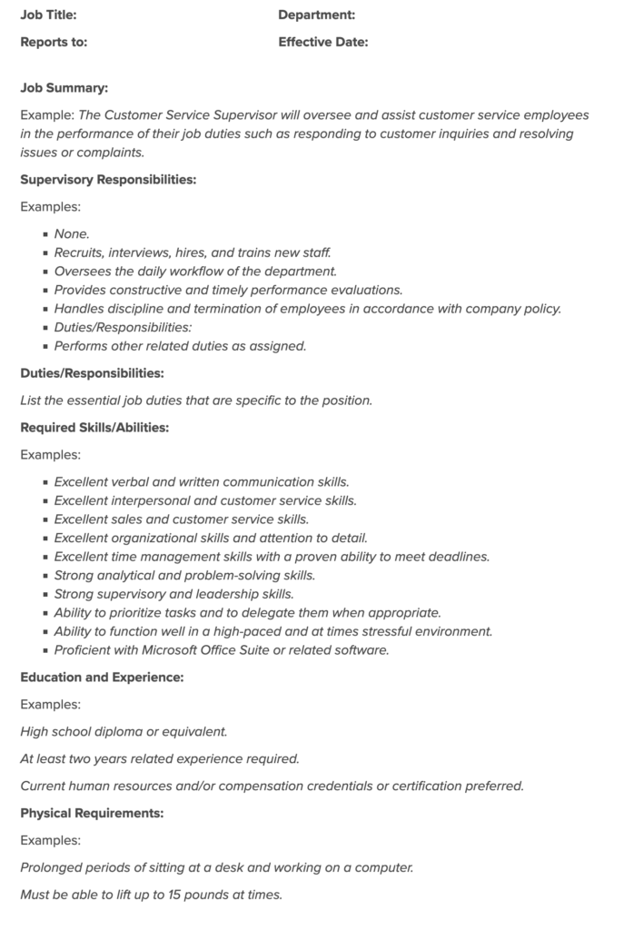 Job Description Examples Shrm