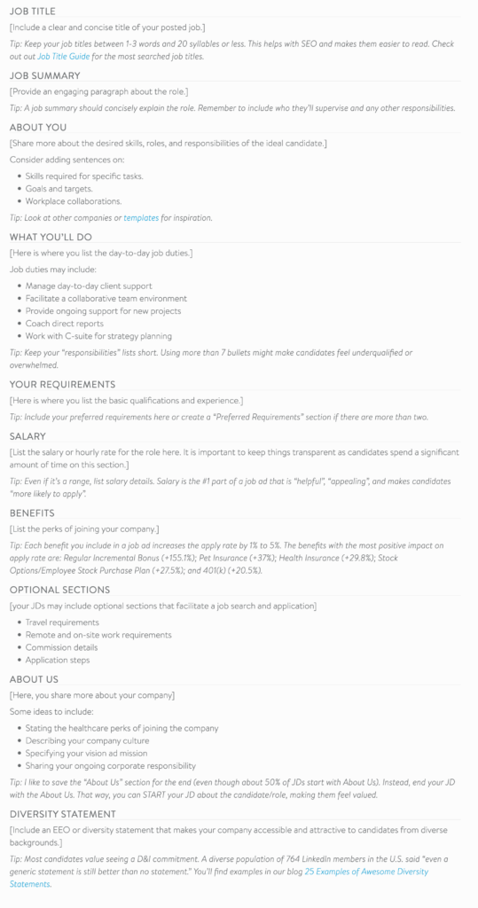 ongig job description template example