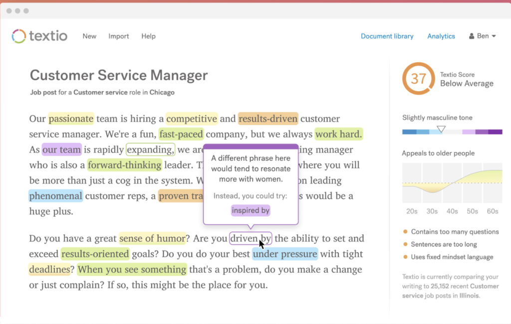 Content Bias Scanner Textio