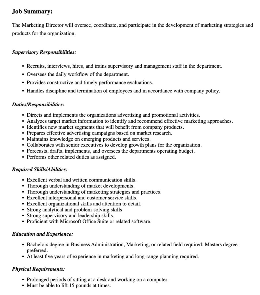 CMO Job Description Template SHRM