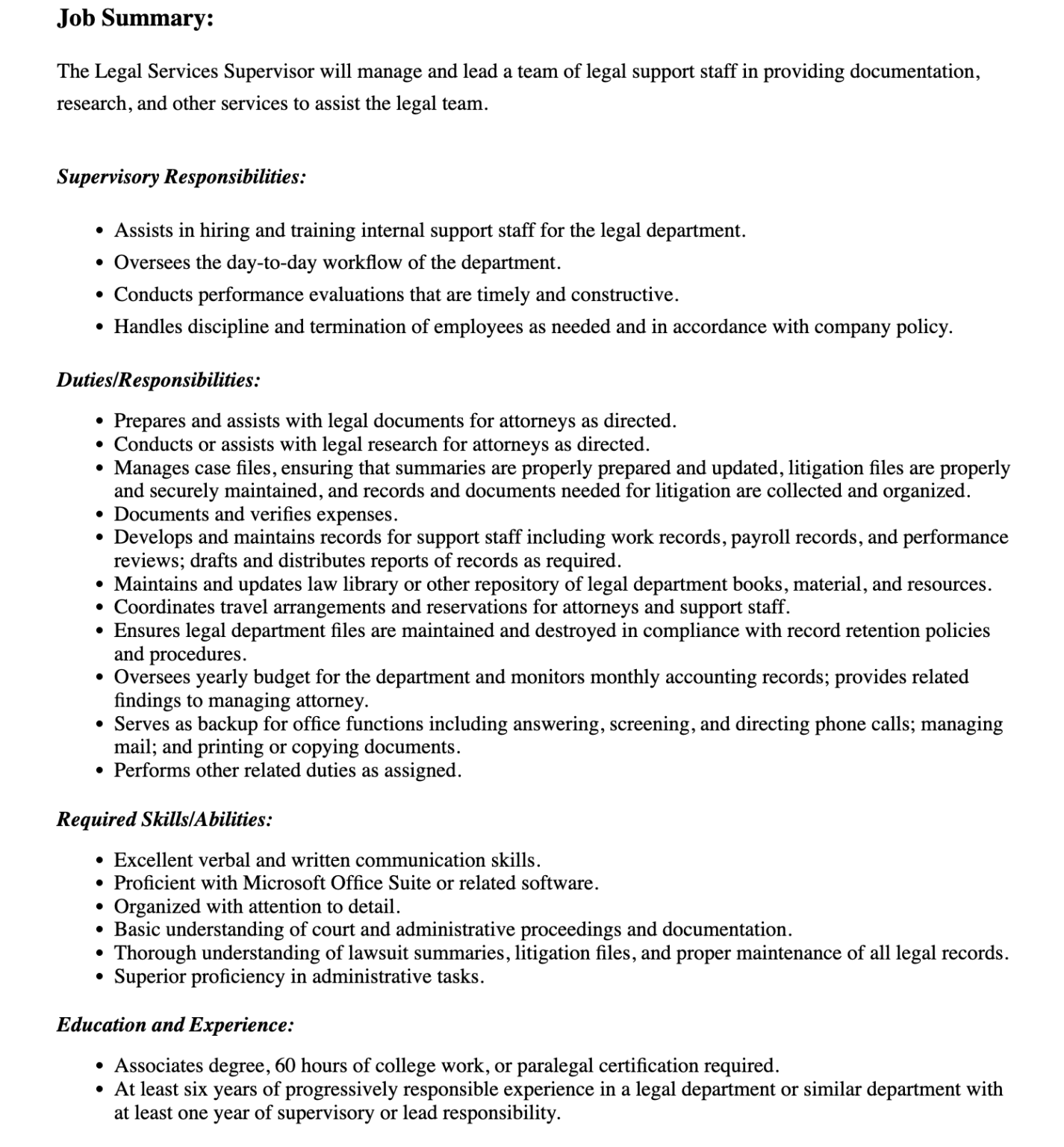 Job Description Template Shrm