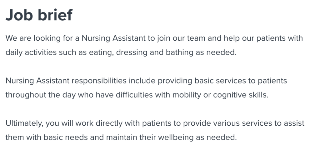 Nursing Assistant Job Brief