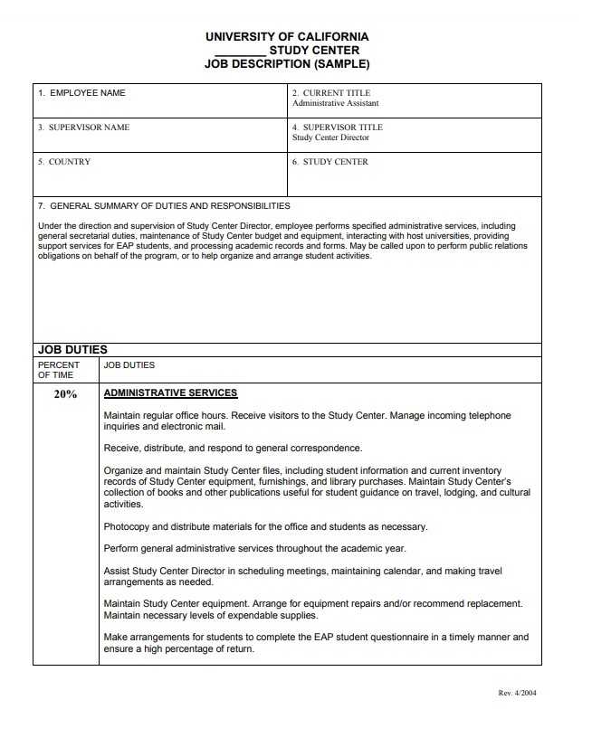 Job description template Word - University of California