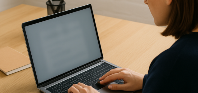 Woman Working at Wooden Desk