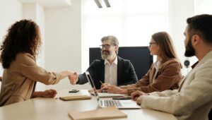 HR team at a conference table - HR paperwork
