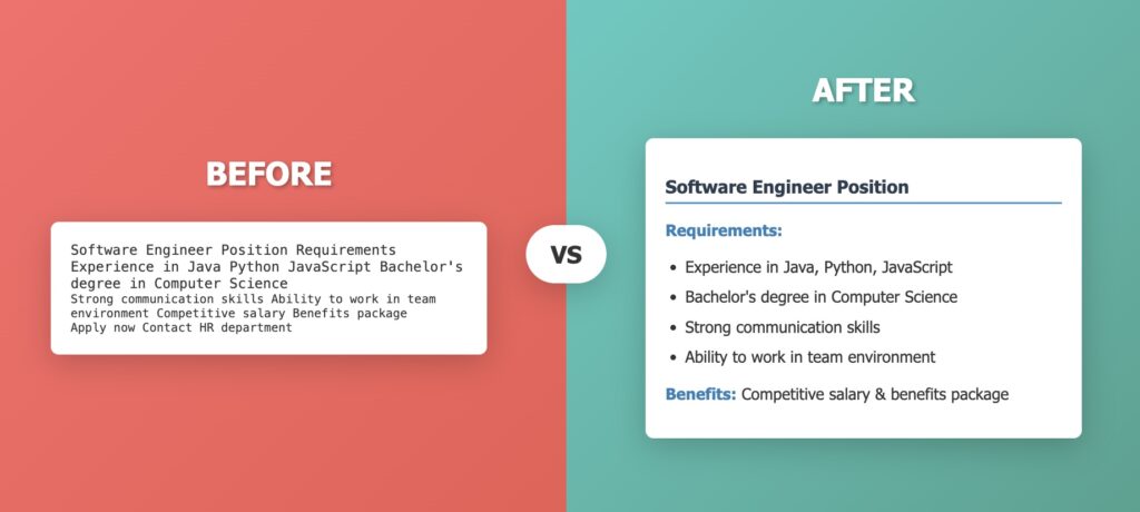 before and after job description formatting taleo ongig | Ongig Blog before and after job description formatting taleo ongig