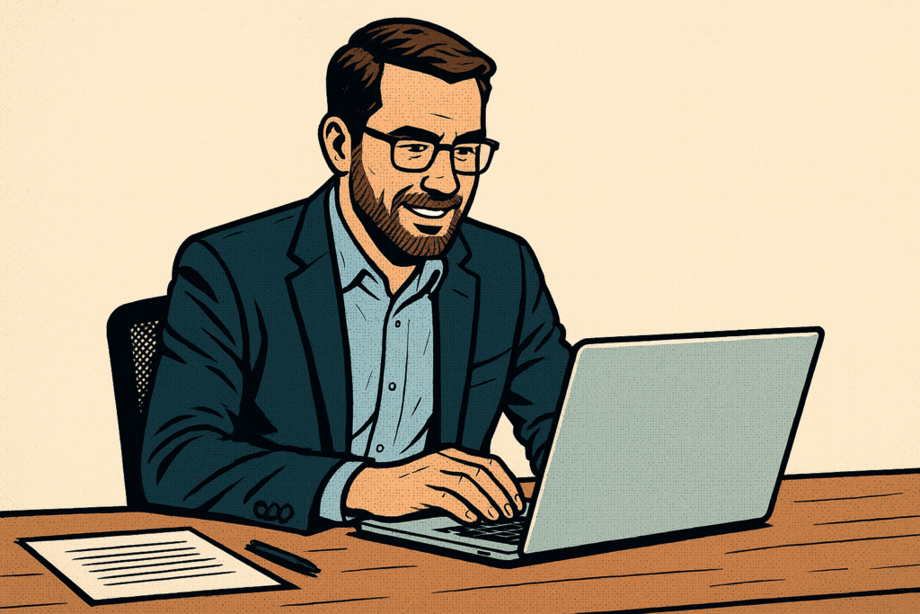 ChatGPT Image Oct 14 2025 11_39_29 AM | Ongig Blog male recruiter at laptop