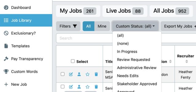 Screenshot | Ongig Blog job post workflow statuses