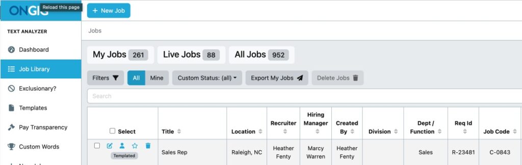 Screenshot | Ongig Blog job post workflow library status in Ongig