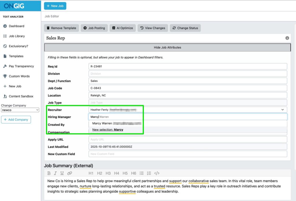 Screenshot | Ongig Blog job post workflow assign a user in Ongig