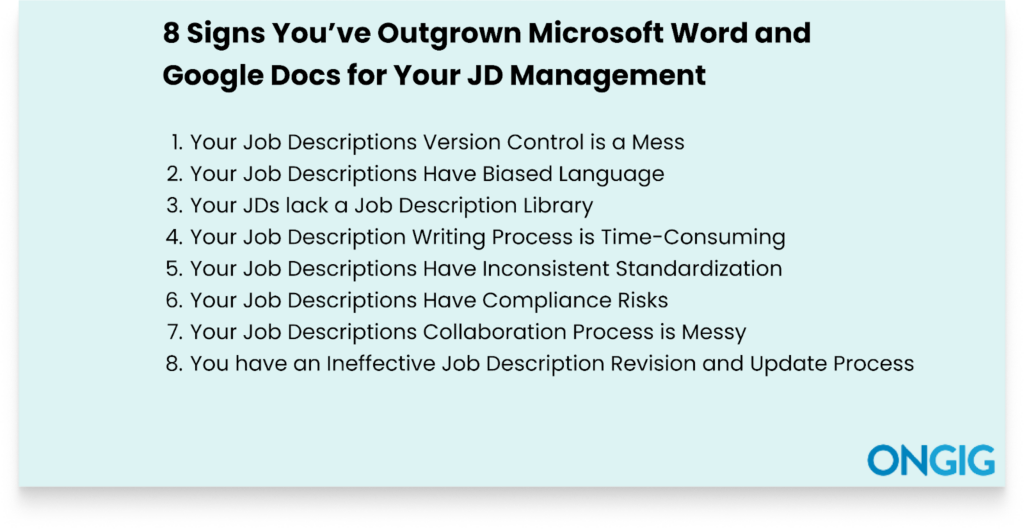 8 Signs You’ve Outgrown Microsoft Word and Google Docs for Your Job Description Management | Ongig Blog 8 Signs You’ve Outgrown Microsoft Word and Google Docs for Your Job Description Management